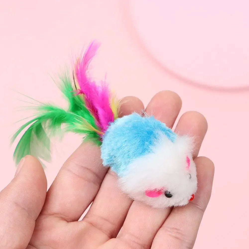 Souris Polaire avec Plumes Colorées pour Chat et Chaton