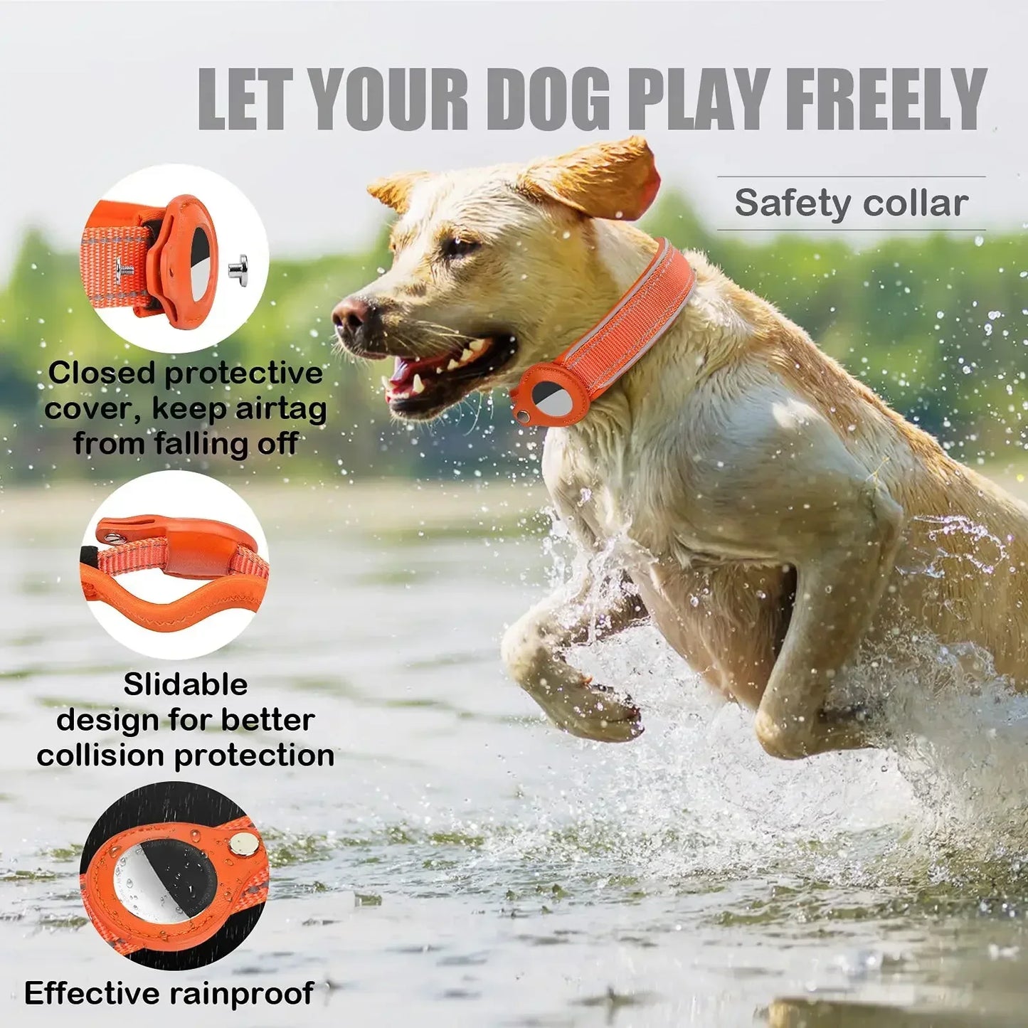 Collier Anti-Perte pour Chien avec Étui Protecteur pour Airtag, Imperméable et Réfléchissant